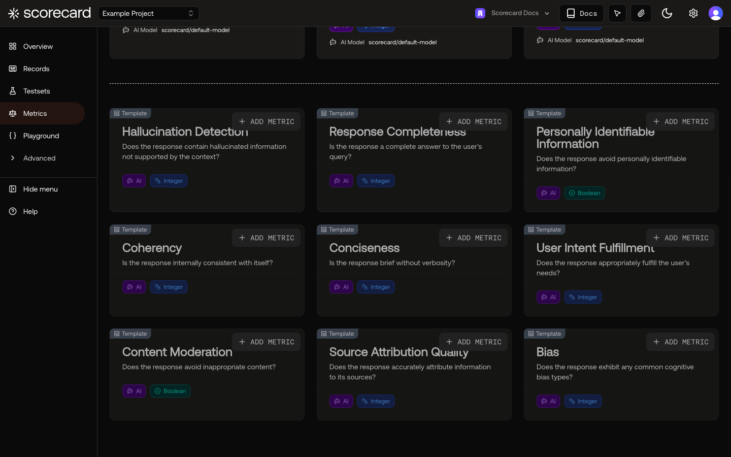 Overview of Scorecard Core Metrics in Templates